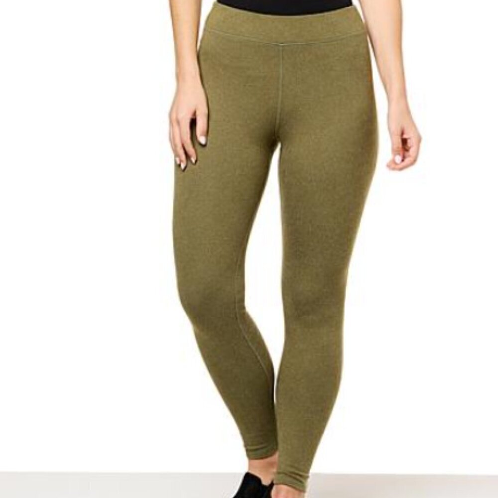 HUE Olive Green Brushed Ribbing Legging Full Length Size XS